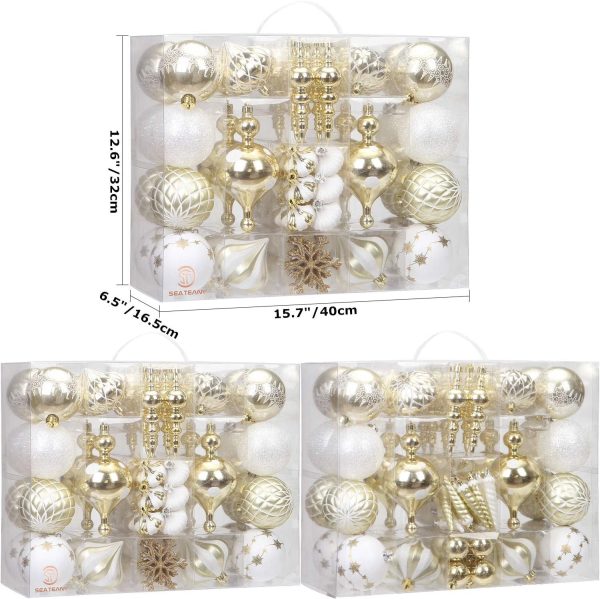 Sea Team Paquete de 85 Adornos de Bolas de Navidad inastillables Surtidos, Juego de Bolas Decorativas Colgantes con Paquete de Regalo Reutilizable (Oro y Blanco) Reacondicionado Hot on Sale