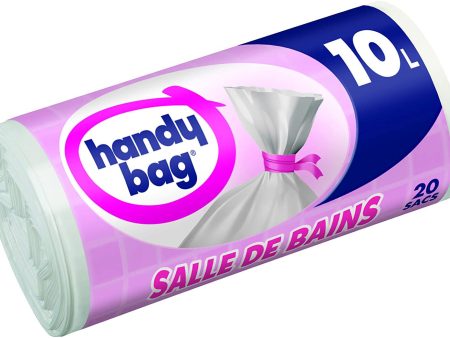 Handy Bag - Rollo de 20 bolsas de basura de 10 L, para cuarto de baño, cierre hermético, resistente, antifugas, 34 x 40 cm, color blanco Embalaje Deteriorado For Sale