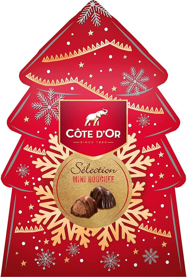 Côte d Or - Mini Bocado de Leche y Praliné Oscuro - Bombones de Navidad - 1 Caja en Forma de Árbol de 130 g Embalaje Deteriorado Fashion