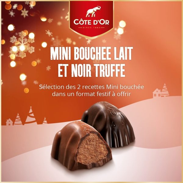 Côte d Or - Mini Bocado de Leche y Praliné Oscuro - Bombones de Navidad - 1 Caja en Forma de Árbol de 130 g Embalaje Deteriorado Fashion